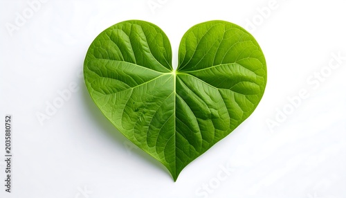 Vibrant Green Heart Shaped Leaf Isolated on White Background