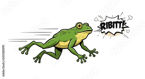 A green frog runs quickly while saying ribbit loudly outdoors