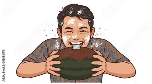 Quadro su tela Man Enjoying a Large Hamburger Meal.