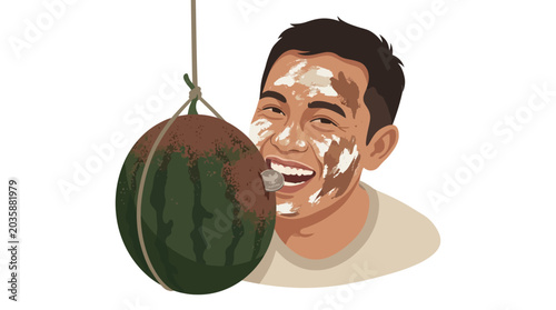 Принти на полотні Man with white face mask smiling.