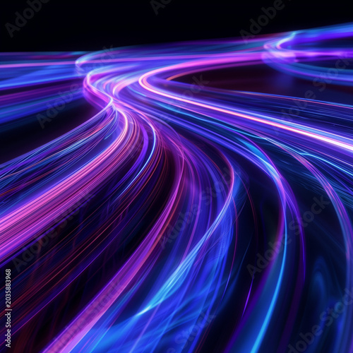 Glowing rainbow wave patterns appear on a black background.
