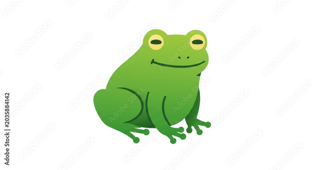 Fototapeta premium A green frog sitting on a surface looking forward with a smile