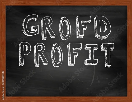 Hand Drawn White Lettering Showing Grofd Profit on Wooden Framed Chalkboard