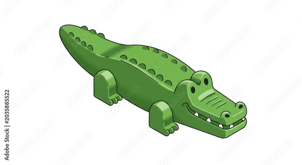 Naklejka premium A green Lego crocodile toy is shown in a playful pose outdoors