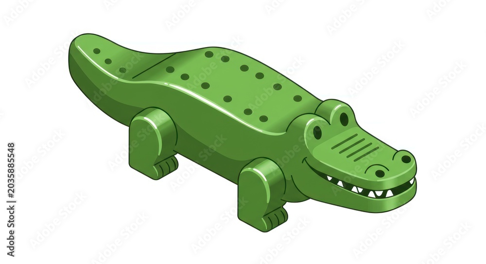 Naklejka premium A green toy crocodile is standing on a plain white background