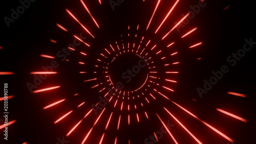 Fotografie Red Radial Light Ring Tunnel With Futuristic Energy Burst