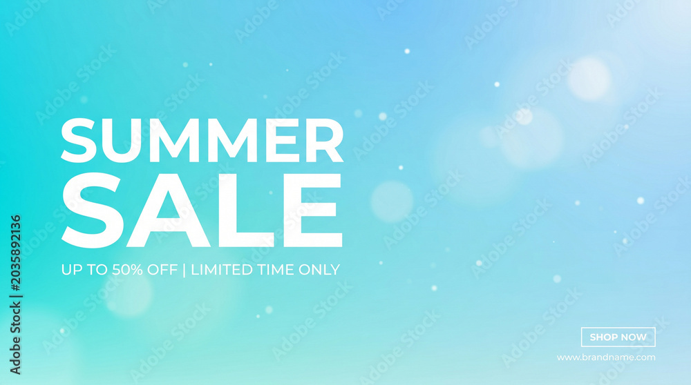 Fototapeta premium A refreshing summer sale background featuring soft blue and white gradients with clean typography. The airy seasonal atmosphere creates a modern and minimal promotional look.