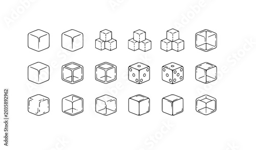 Foto Editable Ice Cube Vector Icon Set with Sugar Cubes Square Dice Outline Symbols C