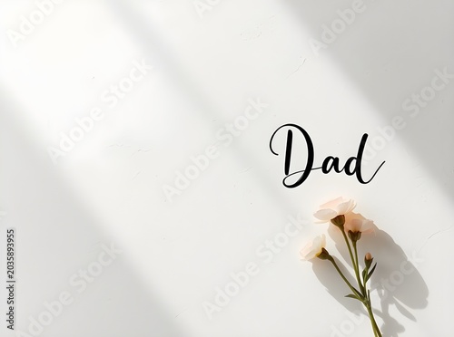 minimalist fathers day background featuring a gentle pink flower with soft shadows and text for a clean celebration concept
