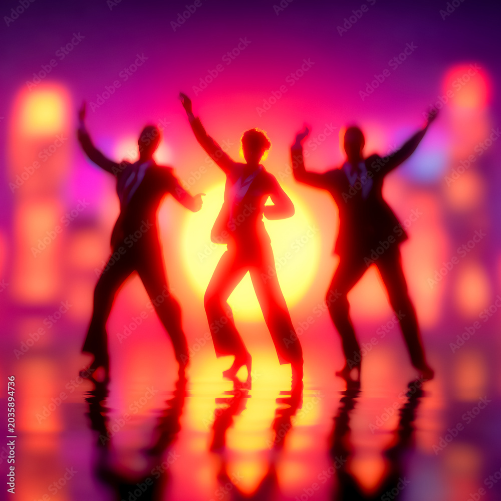 Fototapeta premium Happy team jumping together against dramatic glowing sunset sky captures achievement friendship and energetic corporate celebration in outdoor landscape.