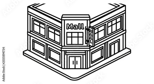 Foto Illustration of a modern shopping mall building exterior.