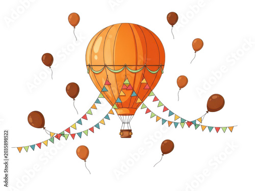 Hot air balloon festival with colorful balloons flying in clear sky celebration