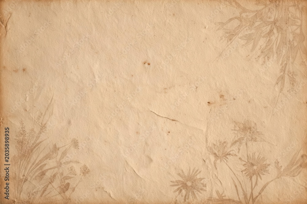 Fototapeta premium Vintage Paper Texture with Botanical Elements for Design