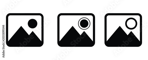 Photos Three black and white photo placeholders with mountain landscape frames, modern
