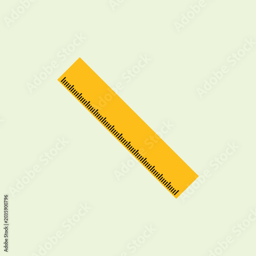 Minimalist flat cartoon yellow plastic ruler icon with measurement scale markings. Perfect for student school stationery supply branding, educational posters, and creative math graphics.