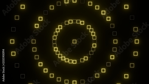 Golden Square Lights Forming Concentric Spiral Target on Black Background
