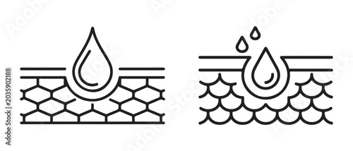 Bild auf Leinwand Skin hydration illustration with water drops penetrating skin layers, vector icon set