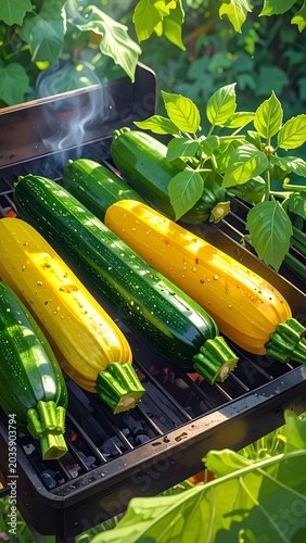 Grilled zucchini and yellow squash vegetables.
