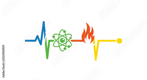 Foto Heartbeat Line with Science and Fire Symbols.