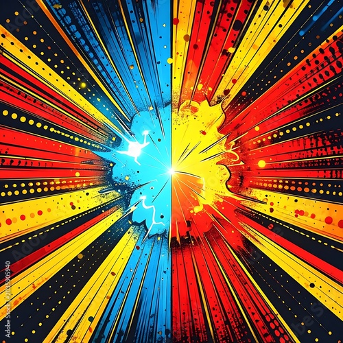 Vibrant colorful explosion of light rays.