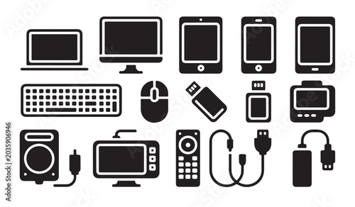 Photos Computer hardware icons set including laptop monitor tablet smartphone keyboard mouse camera