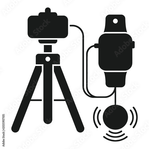 Fotografie Camera on tripod with remote shutter release control device icon