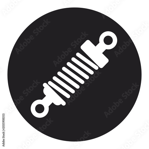Shock absorber icon in white on circular black background icon