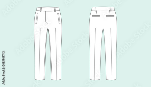 Bild auf Leinwand Women trousers vector fashion technical sketch showing front and back view of cl
