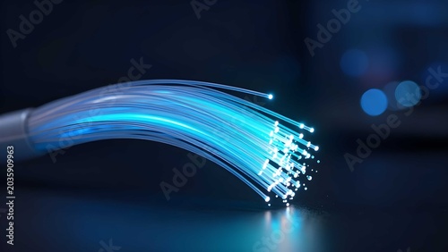 Abstract digital fiber strands create radiant communication light flow