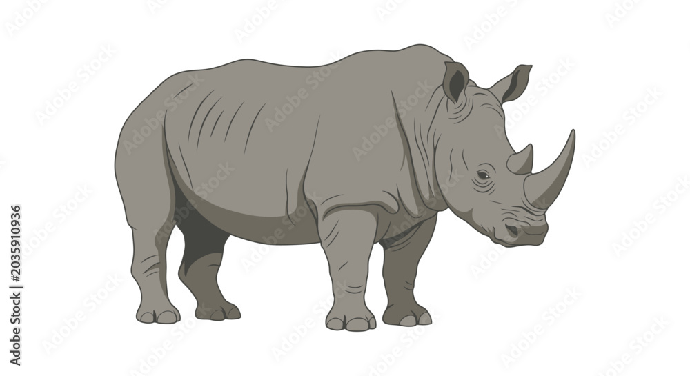 Obraz premium Rhino illustration gray tones with white background and defined linework
