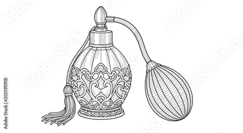 Foto Intricately designed perfume atomizer bottle.