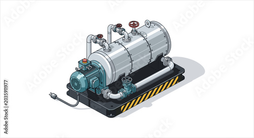 Industrial Boiler and Pump System Illustration.