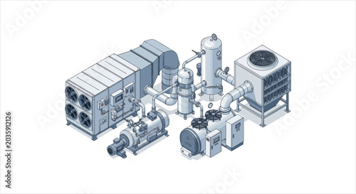 Industrial HVAC system components illustration.