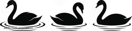 Graceful swan silhouettes floating on water with ripples representing elegance, beauty, nature, and peaceful wildlife illustration