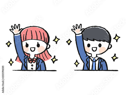 手を上げる学生のイラスト