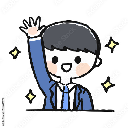 手を上げる学生のイラスト