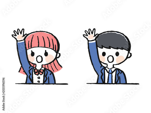 手を上げる学生のイラスト