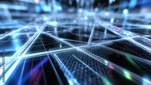 Holographic digital world abstract high-tech graphic design with futuristic elements