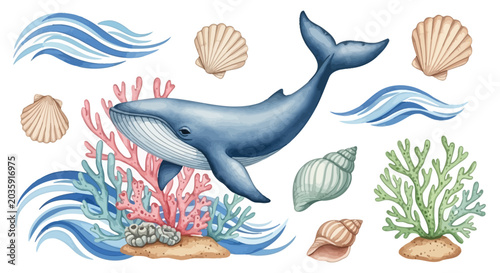 Tableau sur toile Whale Swimming Underwater Ocean Scene.