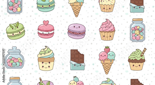Tableau sur toile Colorful cartoon dessert icons collection.