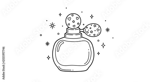 Perfume bottle with sparkles around.