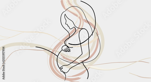 Pregnant Woman Line Art Portrait.