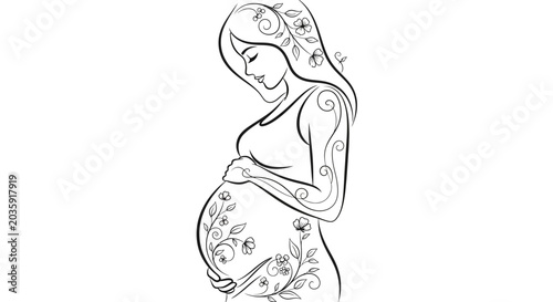 Pregnant woman with floral belly.