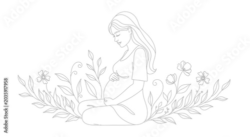 Pregnant woman sitting in garden.