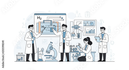 Scientists Researching H2 Energy Technology in Modern Laboratory