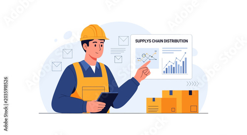 Supply Chain Manager with Boxes and Analytics Chart