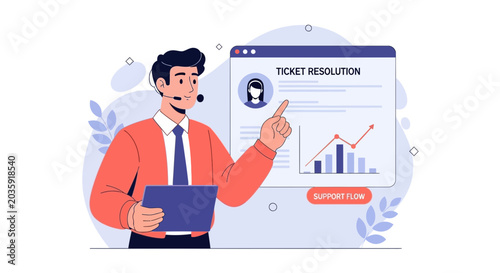 Support Agent Analyzing Ticket Resolution Data on Screen