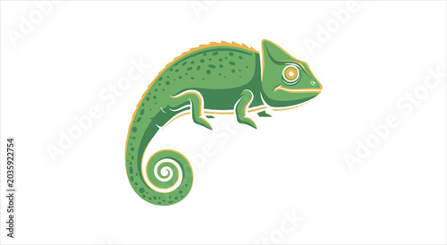 Foto Green Chameleon Illustration with Swirling Tail on White Background