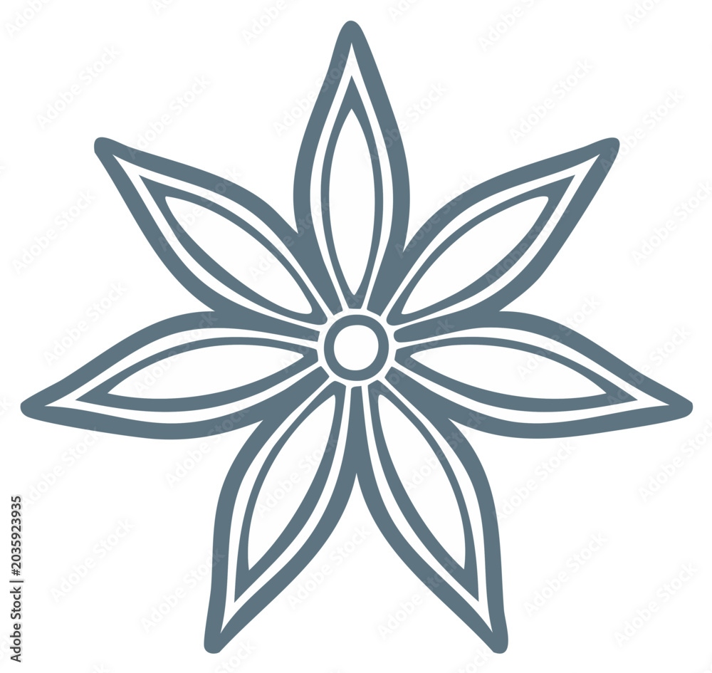 Obraz premium Floral Outline Drawing with Eight Petals, Geometric Flower Icon