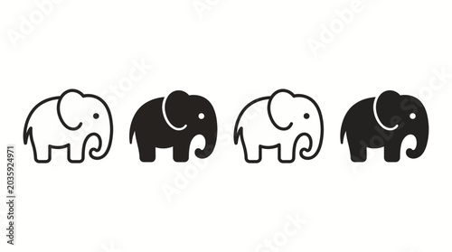Εκτύπωση καμβά Set of Four Elephant Icons in Black and White